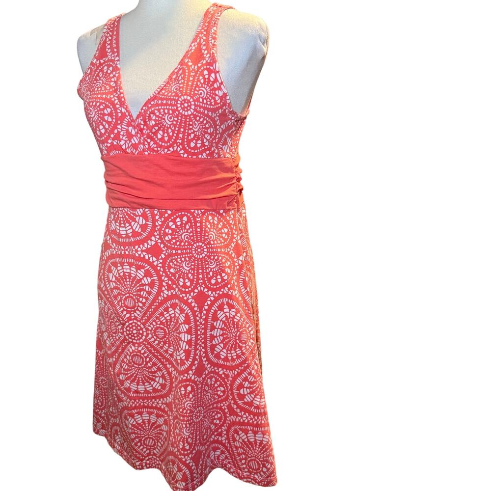 Patagonia Bandha Summer Sundress, Coral Pink Floral Geometric Print, Medium - Picture 4 of 9